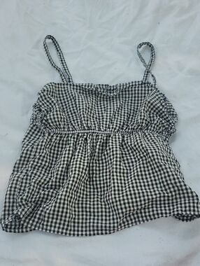 Home made Black & White Gingham Spaghetti-Strap Cami Top Youth Size S (4-6)